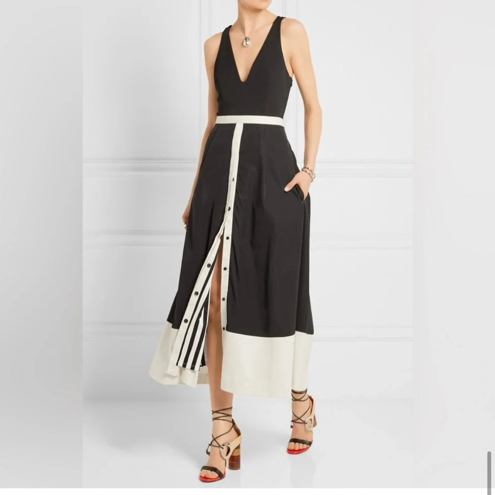La Ligne Bardot Black & White Striped Midi Dress Size 8 - Picture 9 of 10